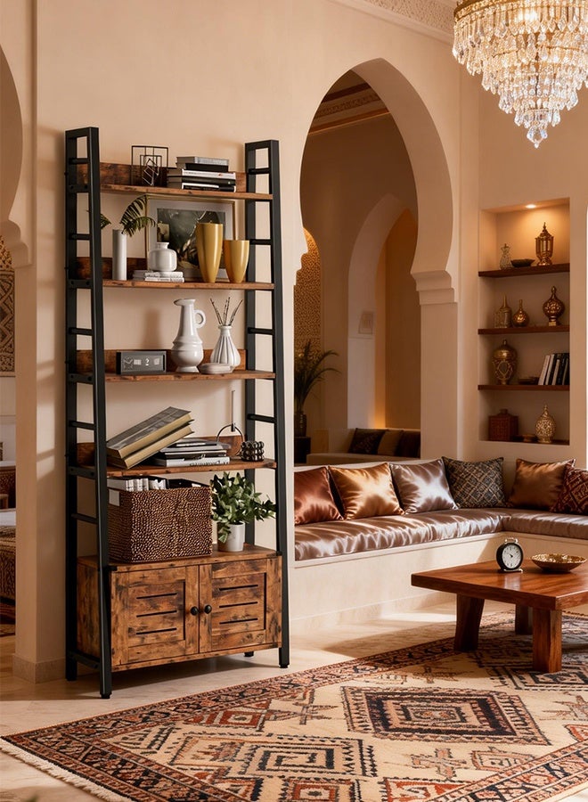 خزانة تخزين 5 طبقات شبه منحرف متعددة الاستخدامات - رف كتب مفتوح ورف تخزين سلع ورف عرض بهيكل حديدي بسيط وخزانة لغرفة المعيشة وغرفة النوم والمكتب - Image 5